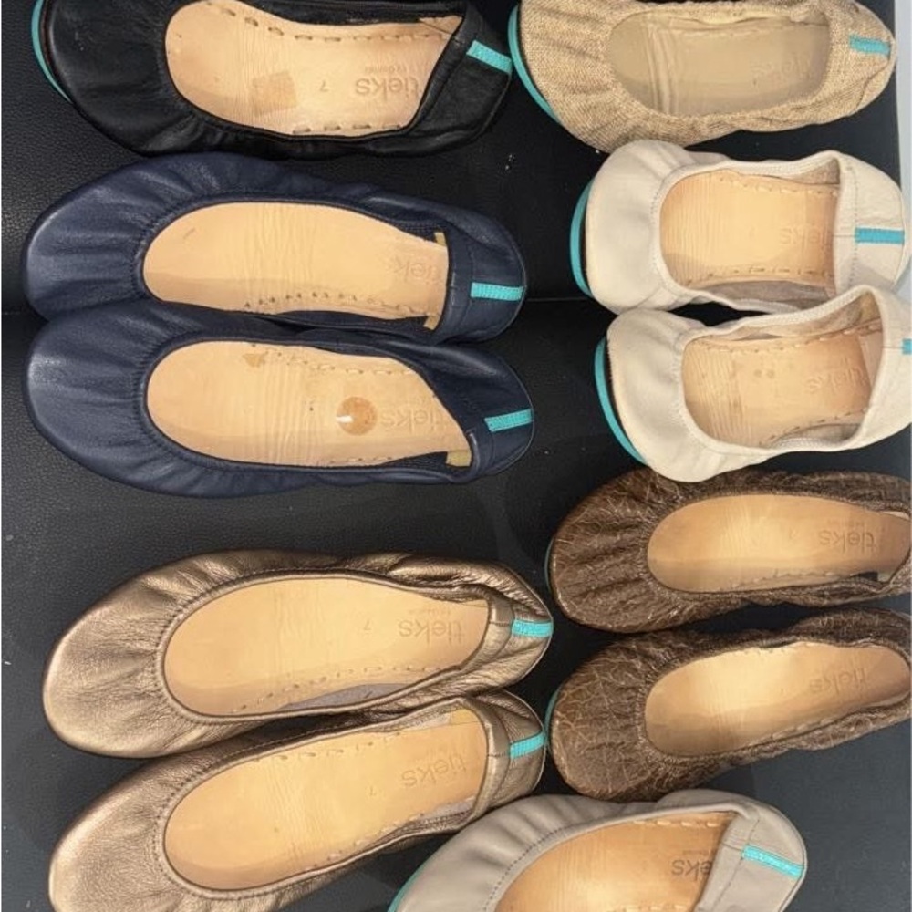 Tieks Lot Women's Flats in Navy, Cream, Gold, and Brown